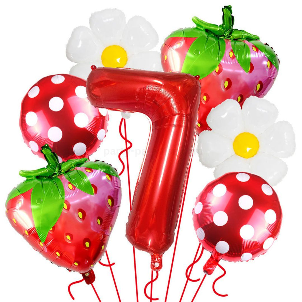 Strawberry Birthday Balloons, 9PCS Strawberry Birthday Balloon Decorations with 32" Red Number Balloon for Girls Strawberry Themed Birthday Party Supplies