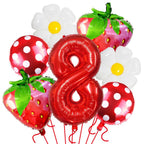 Strawberry Birthday Balloons, 9PCS Strawberry Birthday Balloon Decorations with 32" Red Number Balloon for Girls Strawberry Themed Birthday Party Supplies