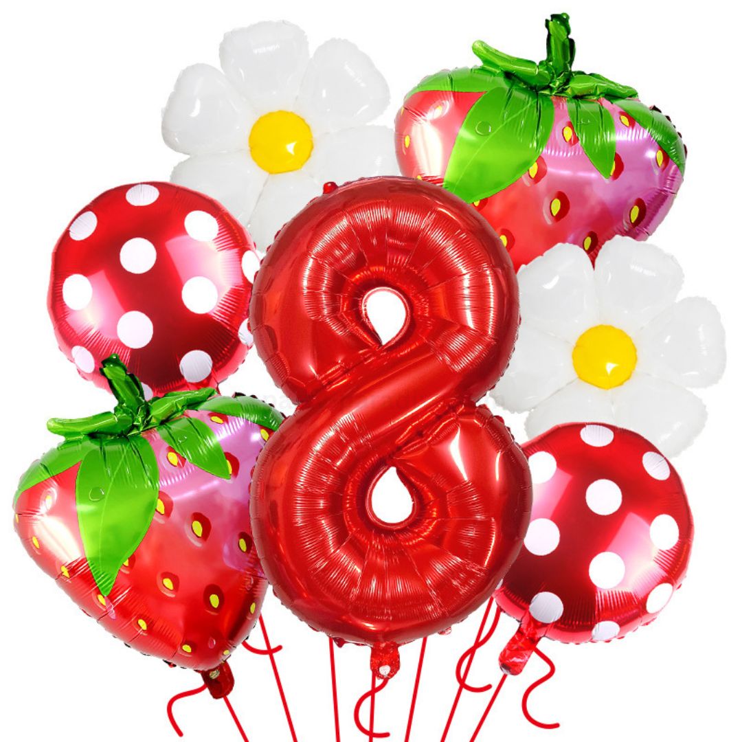 Strawberry Birthday Balloons, 9PCS Strawberry Birthday Balloon Decorations with 32" Red Number Balloon for Girls Strawberry Themed Birthday Party Supplies