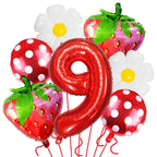 Strawberry Birthday Balloons, 9PCS Strawberry Birthday Balloon Decorations with 32" Red Number Balloon for Girls Strawberry Themed Birthday Party Supplies
