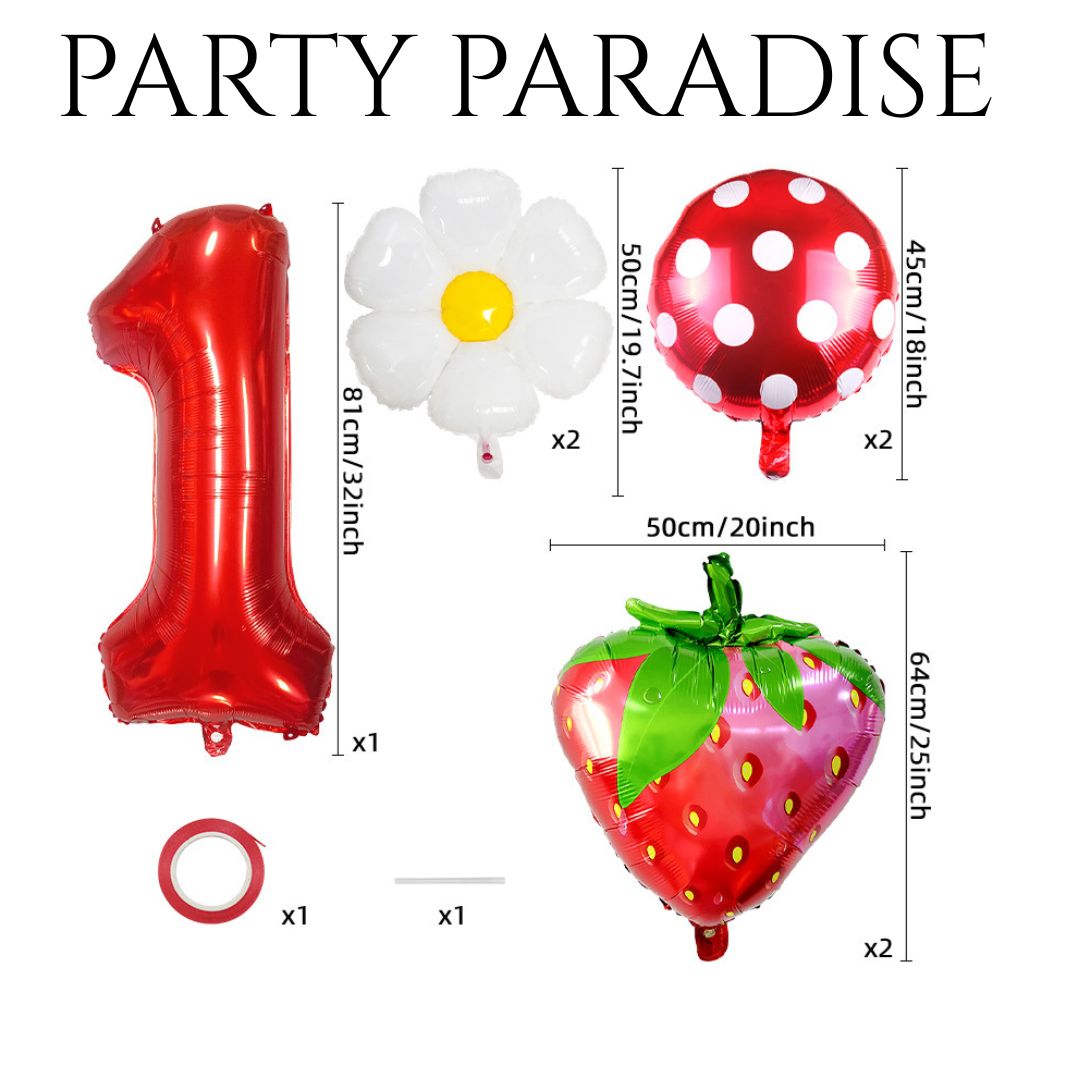 Strawberry Birthday Balloons, 9PCS Strawberry Birthday Balloon Decorations with 32" Red Number Balloon for Girls Strawberry Themed Birthday Party Supplies Secondary image