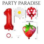 Strawberry Birthday Balloons, 9PCS Strawberry Birthday Balloon Decorations with 32" Red Number Balloon for Girls Strawberry Themed Birthday Party Supplies