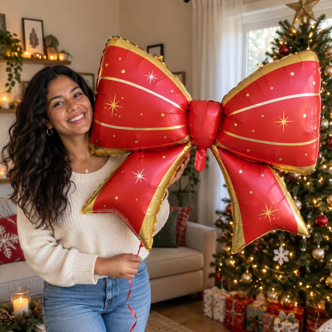 Christmas Sparkle Bow in Red and Gold for Christmas Party Photoshoot