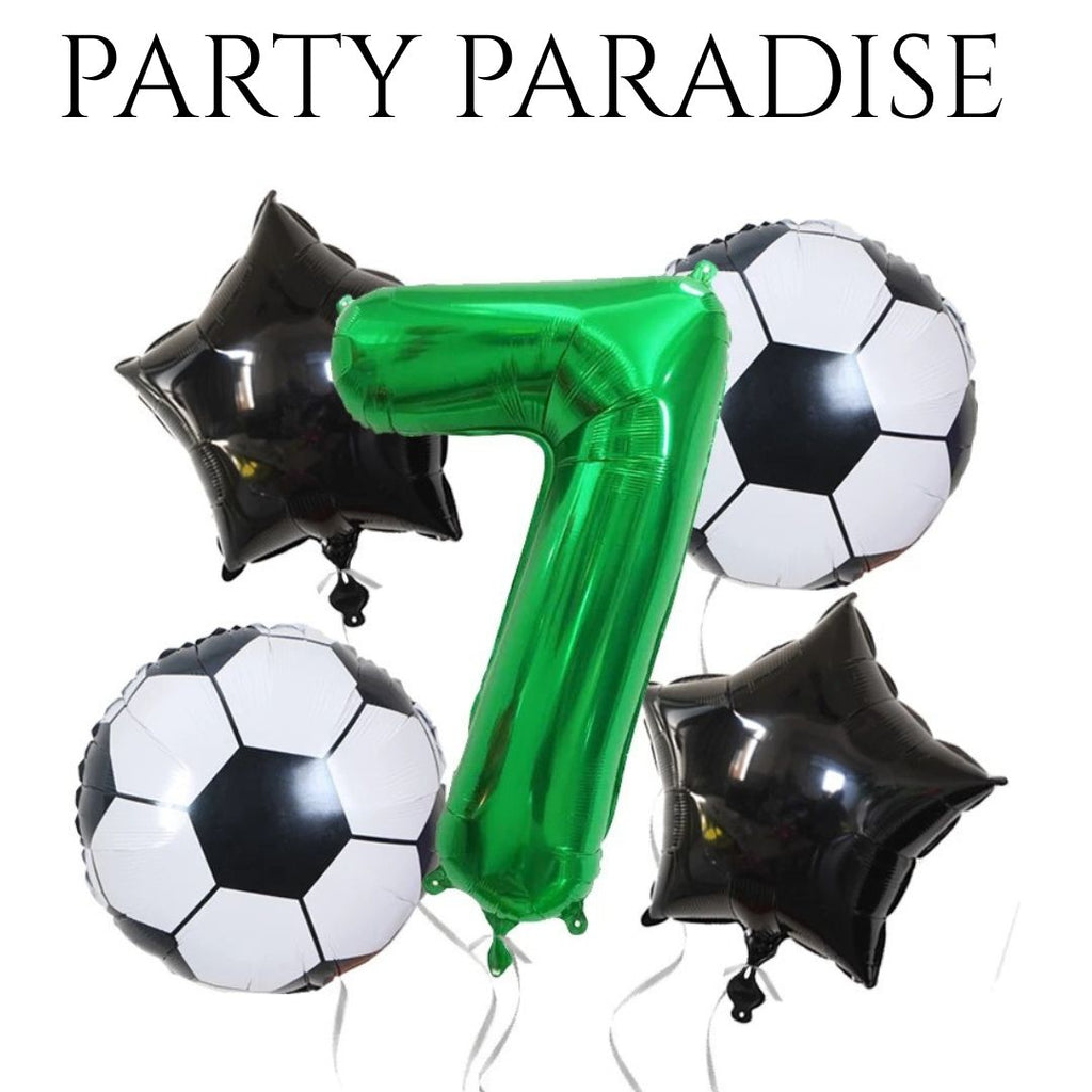 5PCS Soccer Balloons Number Birthday Decorations, Soccer Birthday Party Balloons World Cup Soccer Sports Theme Party Decorations Supplies Decor 32in Foil Mylar Green 7 Balloon