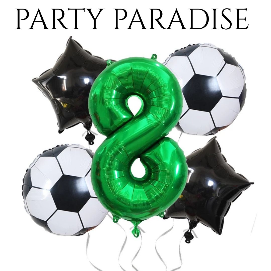 5PCS Soccer Balloons Number Birthday Decorations, Soccer Birthday Party Balloons World Cup Soccer Sports Theme Party Decorations Supplies Decor 32in Foil Mylar Green 7 Balloon