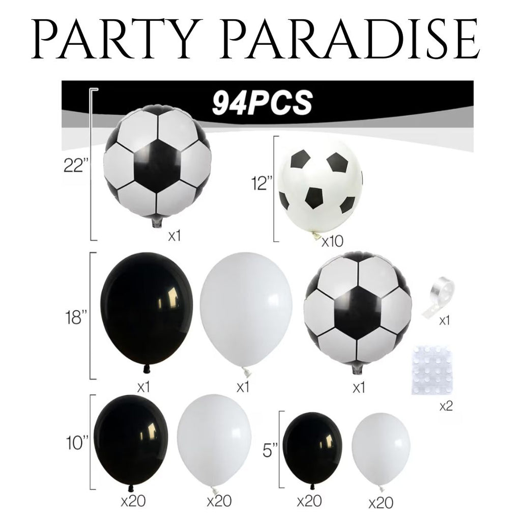 94PC Soccer Ballon Arch Kit for Birthdays, Parties, World Cup, end of Season Celebration
