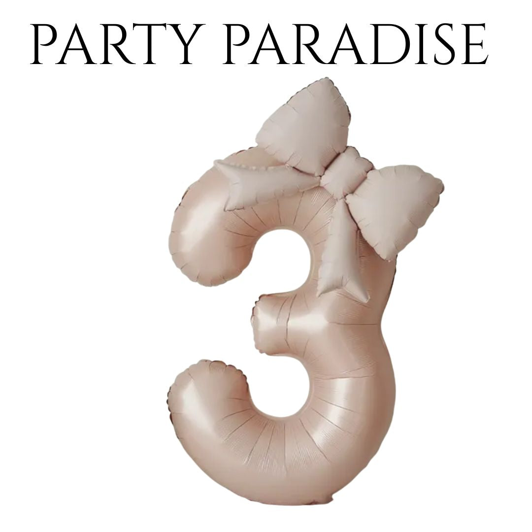 Pink Cream Bowknot Number Balloon 0-9 for Princess Birthday Parties