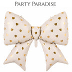 Bow Cream Balloons 38 Inch Bow Foil Mylar Balloons with gold hearts, Coquette Balloon for Girl Birthday Gender Reveal Baby Shower Wedding Decorations