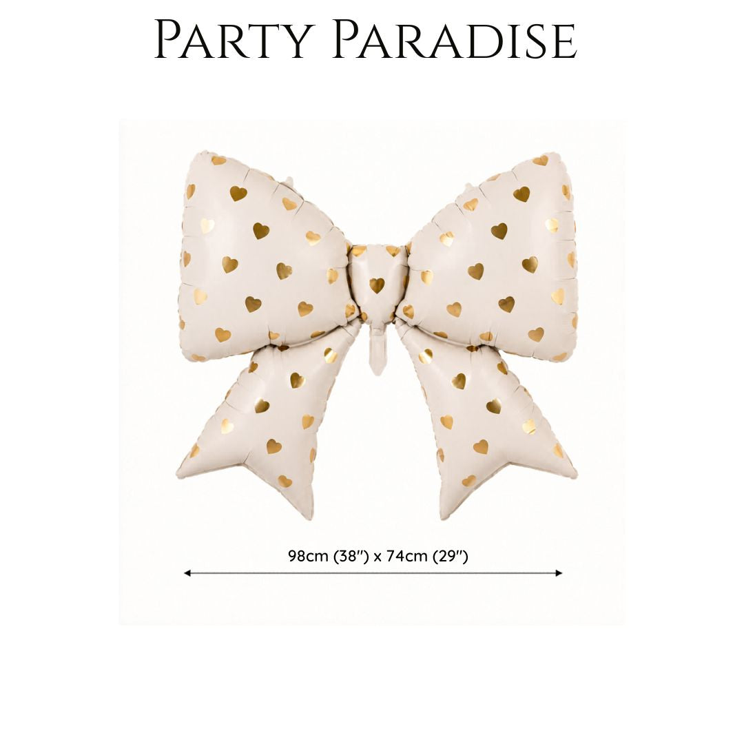 Bow Cream Balloons 38 Inch Bow Foil Mylar Balloons with gold hearts, Coquette Balloon for Girl Birthday Gender Reveal Baby Shower Wedding Decorations Secondary image