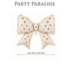 Bow Cream Balloons 38 Inch Bow Foil Mylar Balloons with gold hearts, Coquette Balloon for Girl Birthday Gender Reveal Baby Shower Wedding Decorations