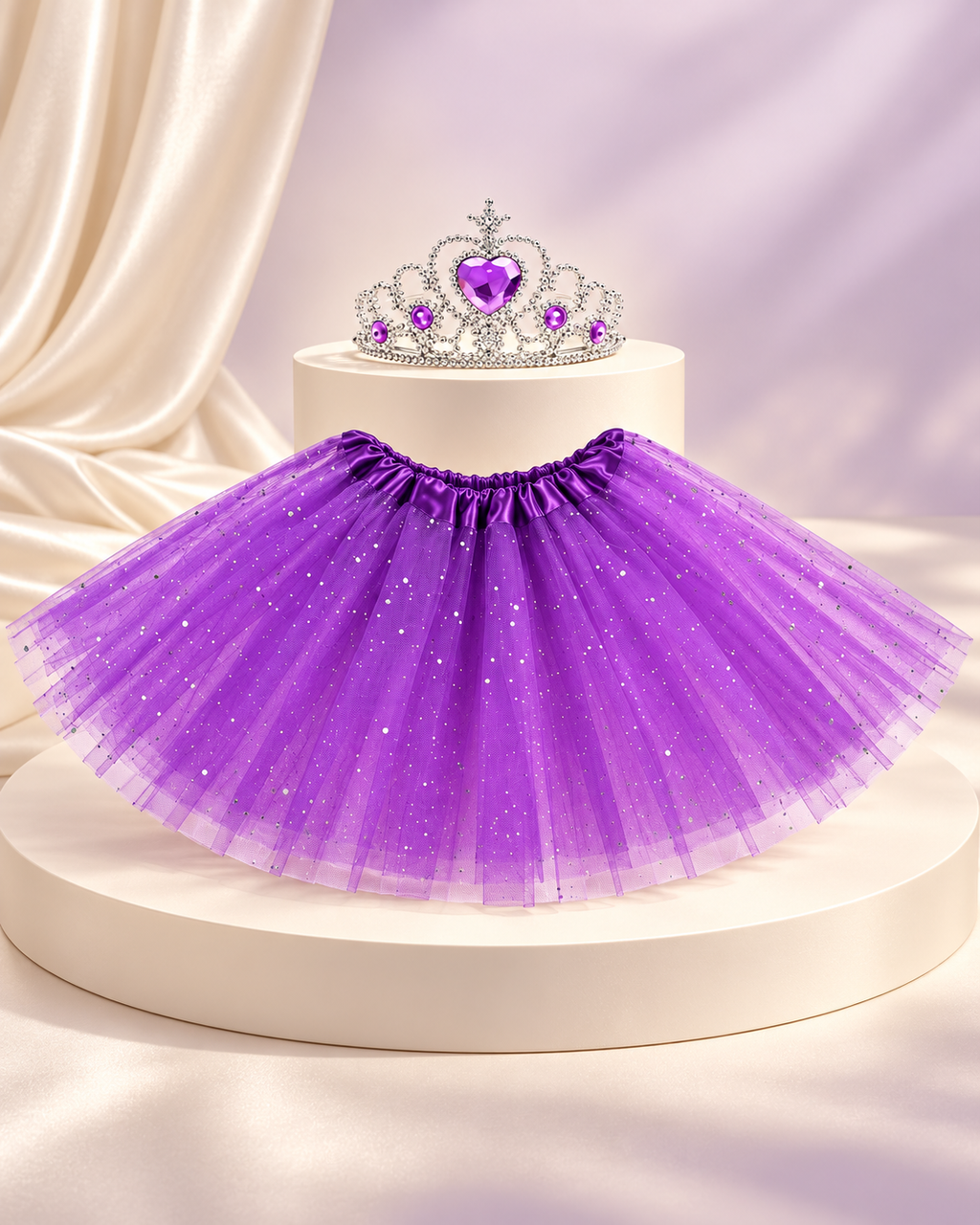 Tutu Skirt Set with Matching Tiara 2 PCS Set in Purple for Birthday Dress-up or Cosplay