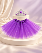 Tutu Skirt Set with Matching Tiara 2 PCS Set in Purple for Birthday Dress-up or Cosplay