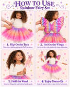 Girls Ombre Glitter Tutu with wings 3pcs set for birthday, costume or cosplay