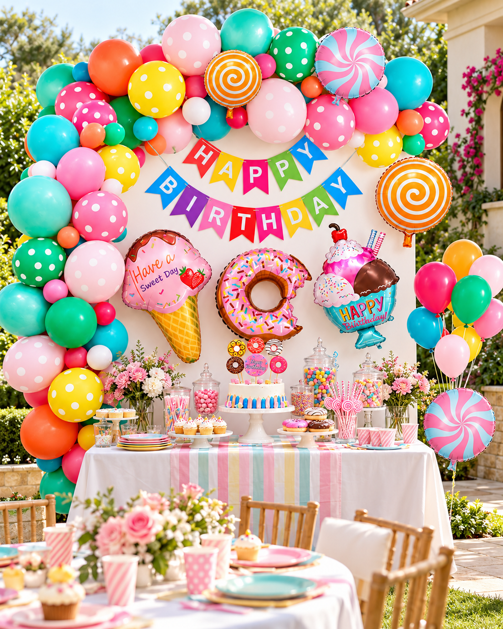 Doughnut Lollipop Party Balloon Garland Kit 102 pcs For Kids Birthday Party