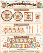 92 PCS SET Capybara Tableware Set Party Kit for Birthdays