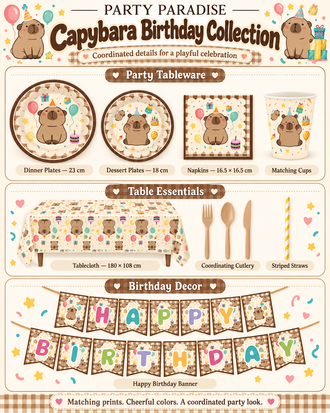 92 PCS SET Capybara Tableware Set Party Kit for Birthdays