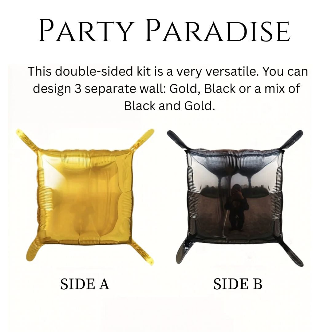 Gold Black Square Foil Balloon Wall, 25Pcs Double Sided Balloon Backdrop Helium Balloons Tunnel Arch Garland Kit for 2026 New Year Eve Graduation Birthday Anniversary Party Decoration