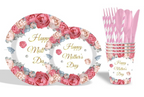 Happy Mother's Day Napkins and Plates Set for Family Dinner – Pink Floral Happy Mothers Day Disposable Paper Plates Tableware Dinnerware for Home Celebration 90pcs