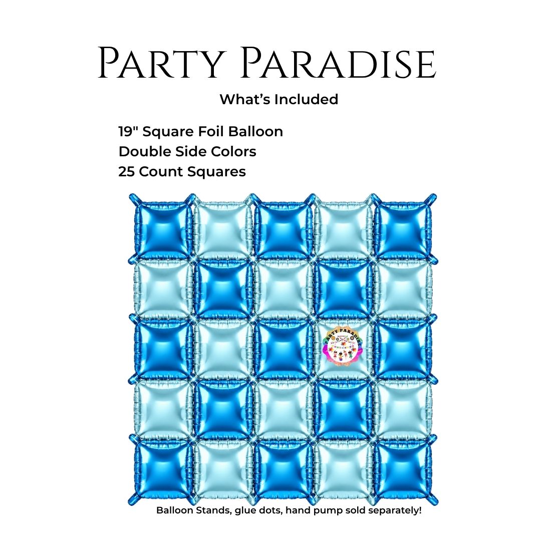 Double-Sided Two-Tone Square Foil Balloons Grid Background Wall for Party 19inch Squares, 25PCS