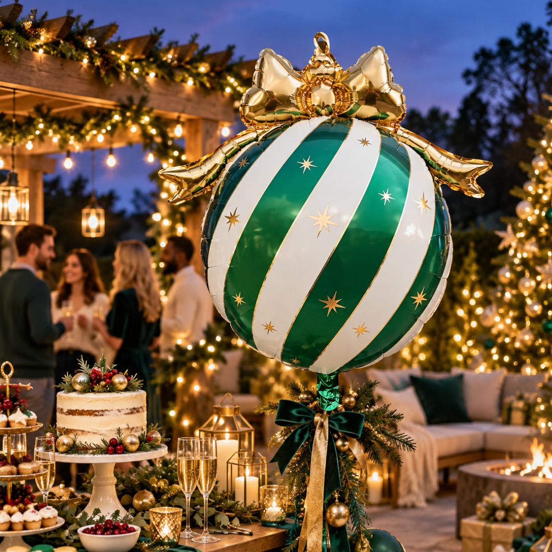 Green, White Christmas Ornaments Balloon for Holiday Pary, Photoshoots