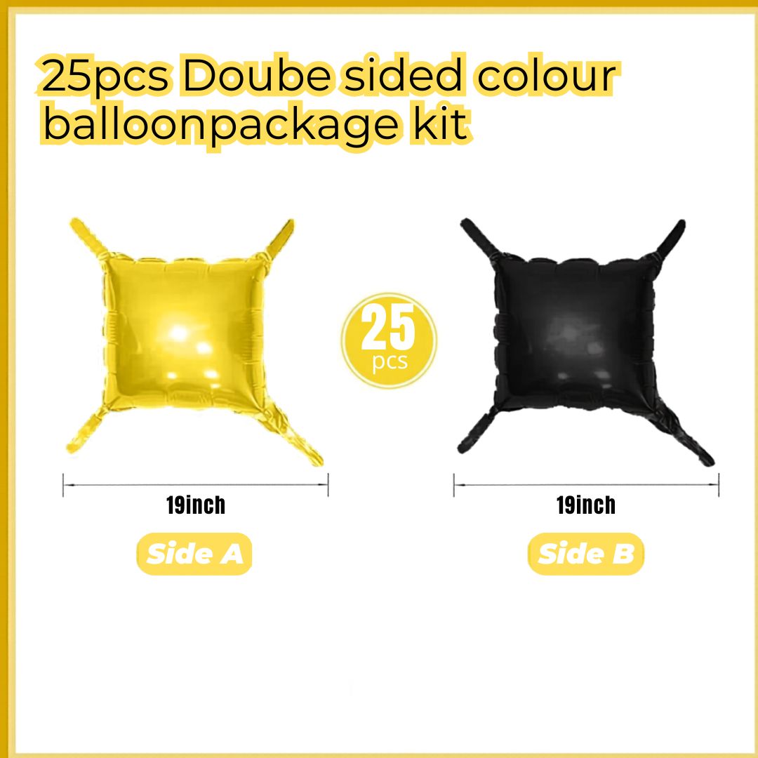 Gold Black Square Foil Balloon Wall, 25Pcs Double Sided Balloon Backdrop Helium Balloons Tunnel Arch Garland Kit for 2026 New Year Eve Graduation Birthday Anniversary Party Decoration