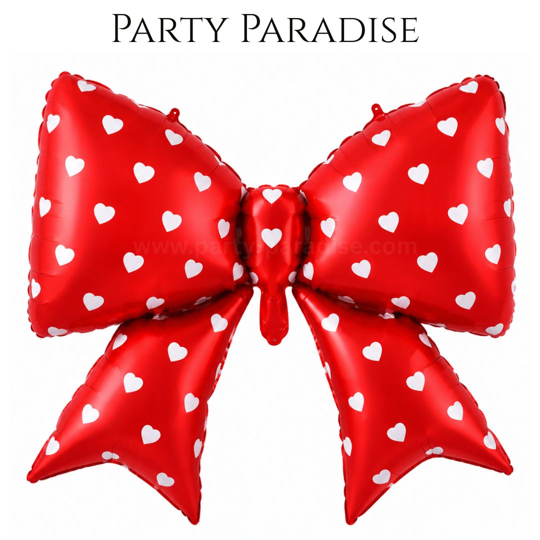 Bow Balloons 38 Inch Bow Foil Mylar Balloons Red with gold hearts, Coquette Balloon for Girl Birthday Gender Reveal Baby Shower Wedding Decorations Main image