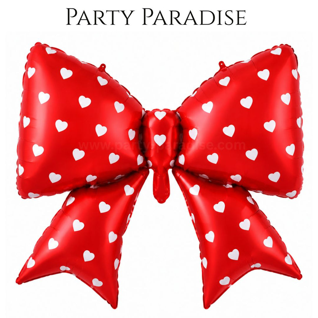 Bow Balloons 38 Inch Bow Foil Mylar Balloons Red with gold hearts, Coquette Balloon for Girl Birthday Gender Reveal Baby Shower Wedding Decorations