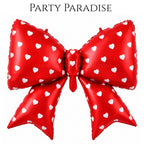 Bow Balloons 38 Inch Bow Foil Mylar Balloons Red with gold hearts, Coquette Balloon for Girl Birthday Gender Reveal Baby Shower Wedding Decorations