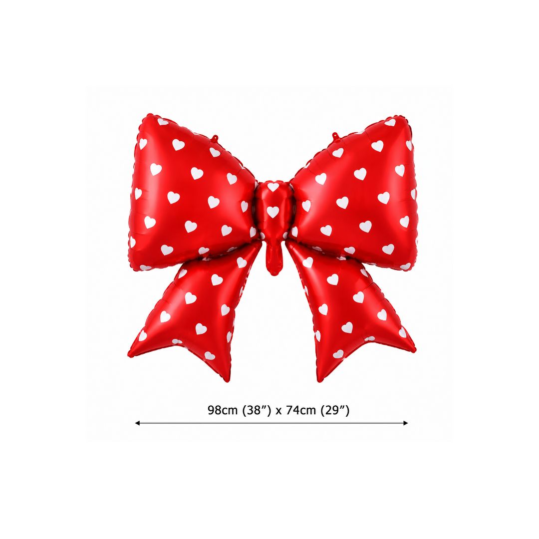 Bow Balloons 38 Inch Bow Foil Mylar Balloons Red with gold hearts, Coquette Balloon for Girl Birthday Gender Reveal Baby Shower Wedding Decorations