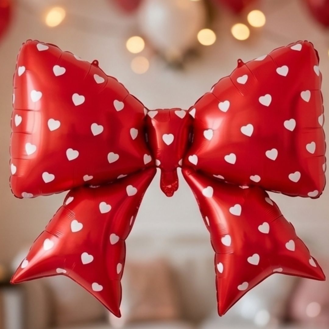 Bow Balloons 38 Inch Bow Foil Mylar Balloons Red with gold hearts, Coquette Balloon for Girl Birthday Gender Reveal Baby Shower Wedding Decorations