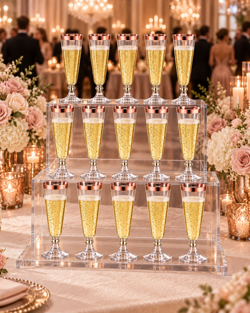 Rose Gold Rim Champagne Flute for Weddings Birthday Bridal Party 20 PCS