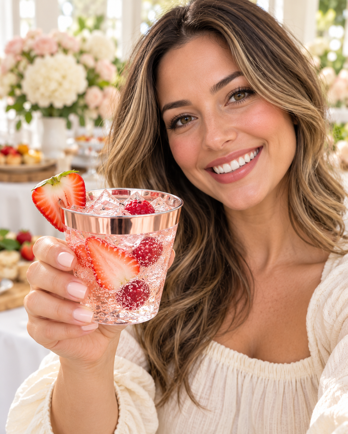 Rose Gold Rimmed Transparent Plastic Cup Single Wall Disposable Champagne Glass 9 oz for Party Wedding 20 PCS