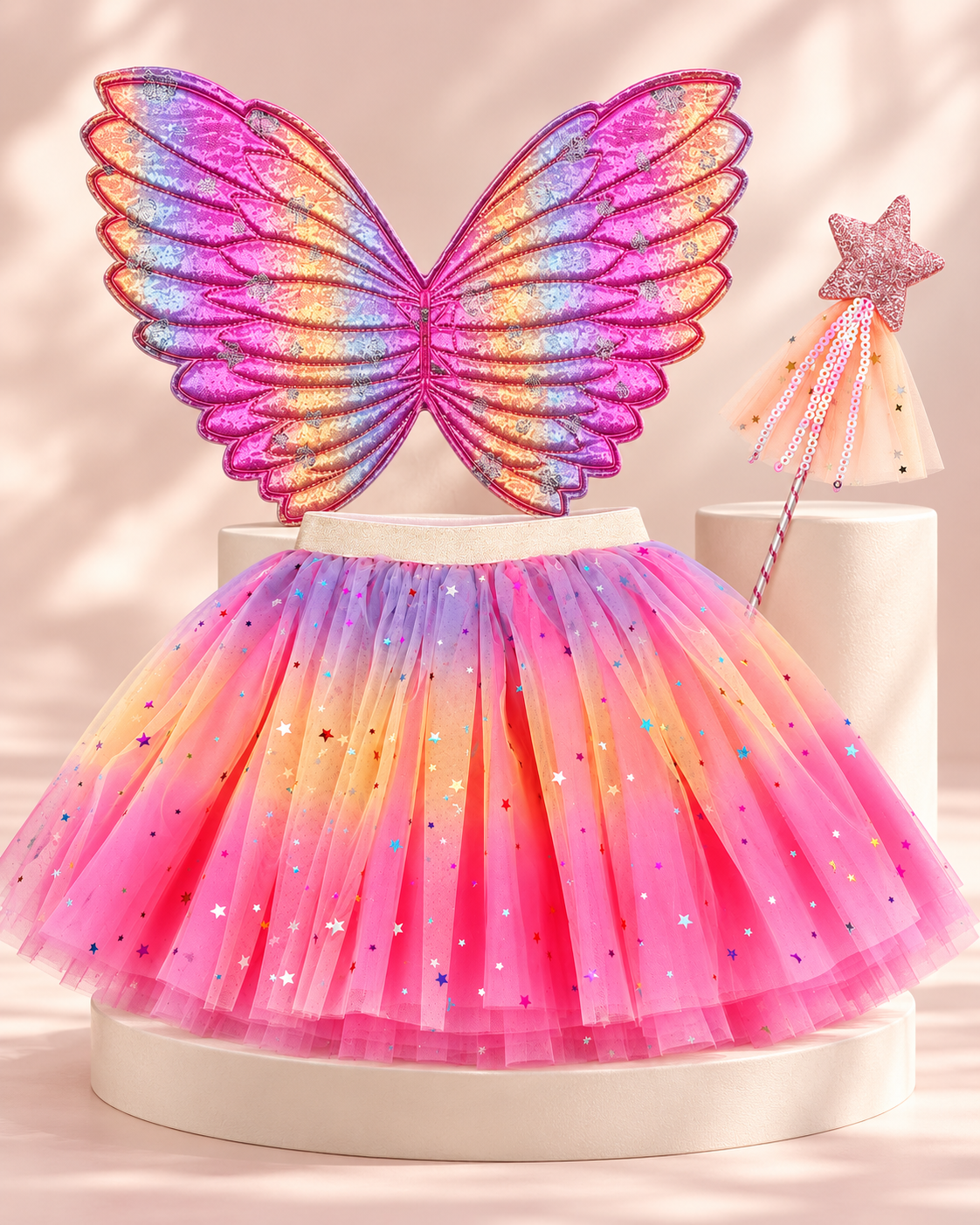 Girls Ombre Glitter Tutu with wings 3pcs set for birthday, costume or cosplay