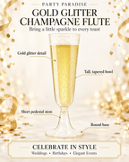 Gold Glitter Flutes 20 Pack Disposable Glasses 5oz Clear Plastic Mimosa Glasses Wedding Cocktail Cups Bulk for New Years Eve Party Supplies Engagement Birthday Decorations