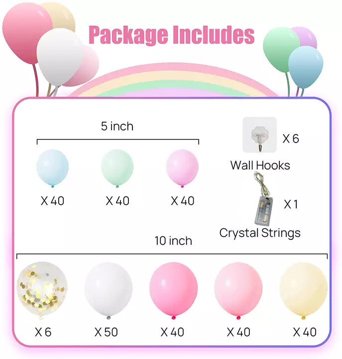 Macaron Pastel Color Rainbow Balloon Garland Kit 304 pcs for Birthdays Backyard Princess Party