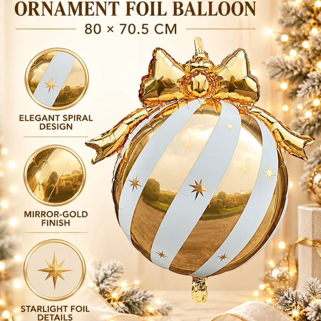 White Gold Christmas Ornament Balloon for Holiday Party, Family Photoshoots