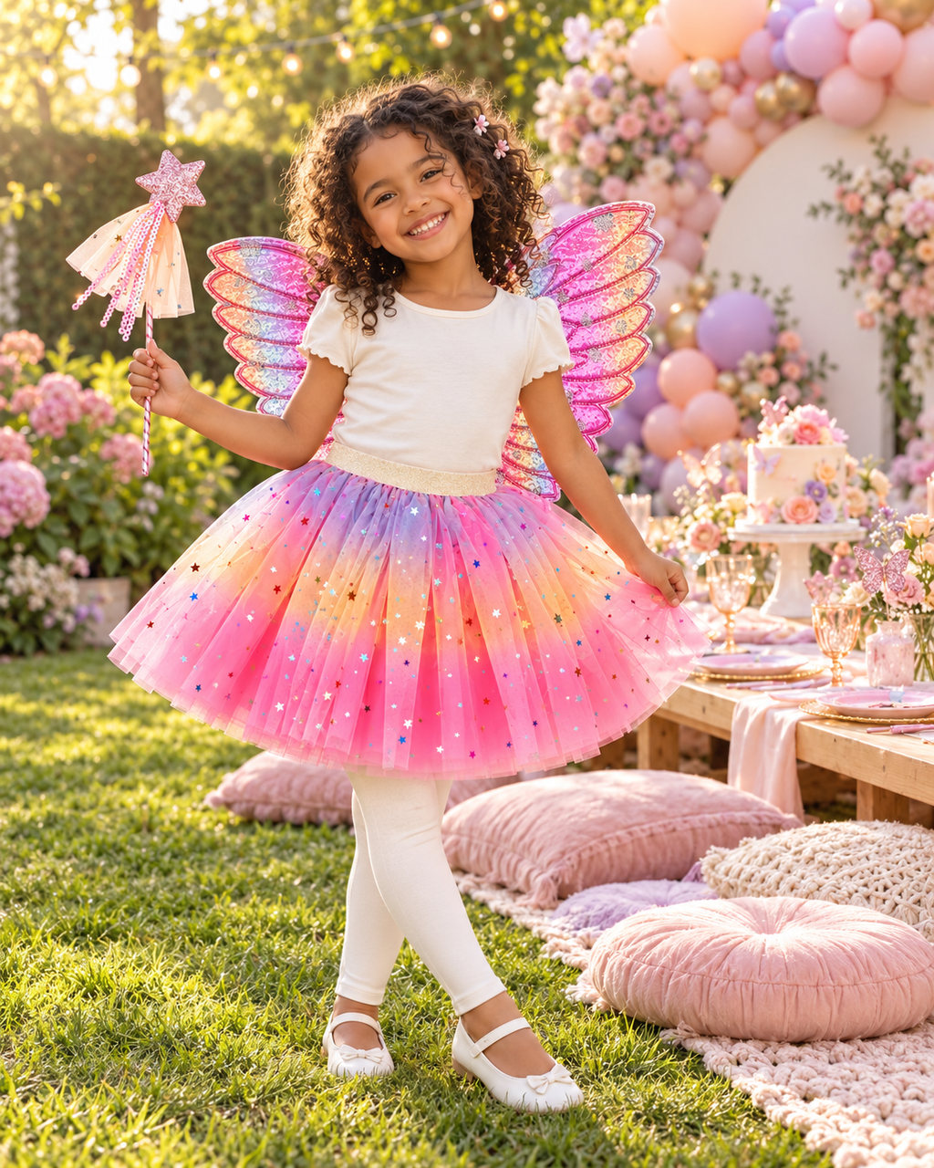Girls Ombre Glitter Tutu with wings 3pcs set for birthday, costume or cosplay