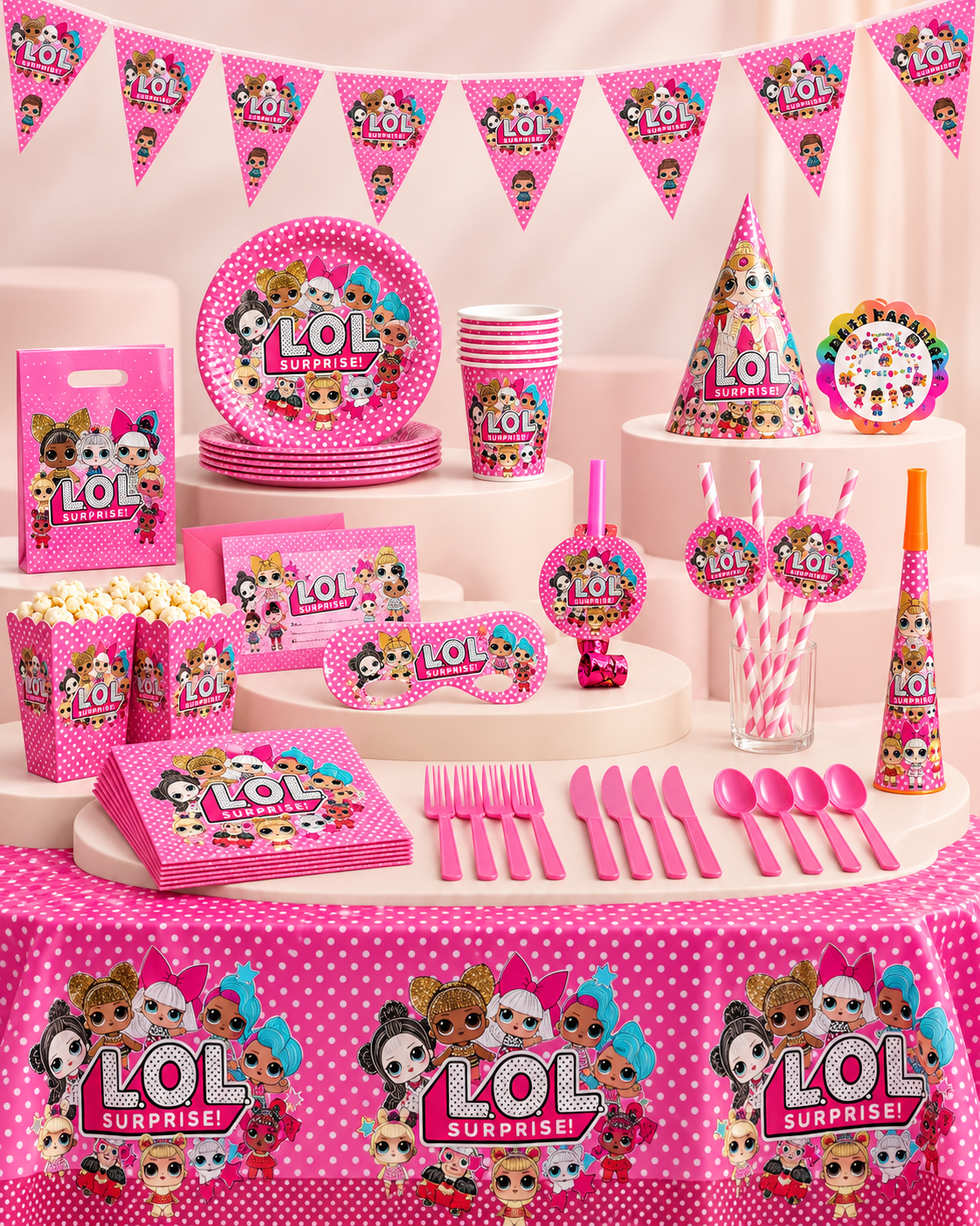 LOL Surprise Doll Tableware 136pc for Kids Birthday Party Secondary image