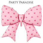 Bow Balloons 38 Inch Bow Foil Mylar Balloons Light Pink with pink hearts, Coquette Balloon for Girl Birthday Gender Reveal Baby Shower Wedding Decorations