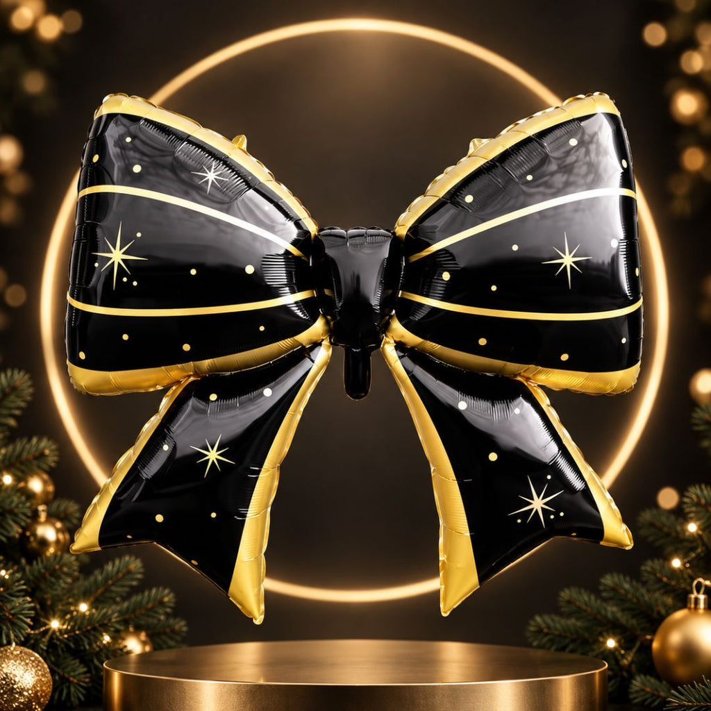 Black Gold Bow Christmas Balloon for Holiday Party, Family Photoshoot