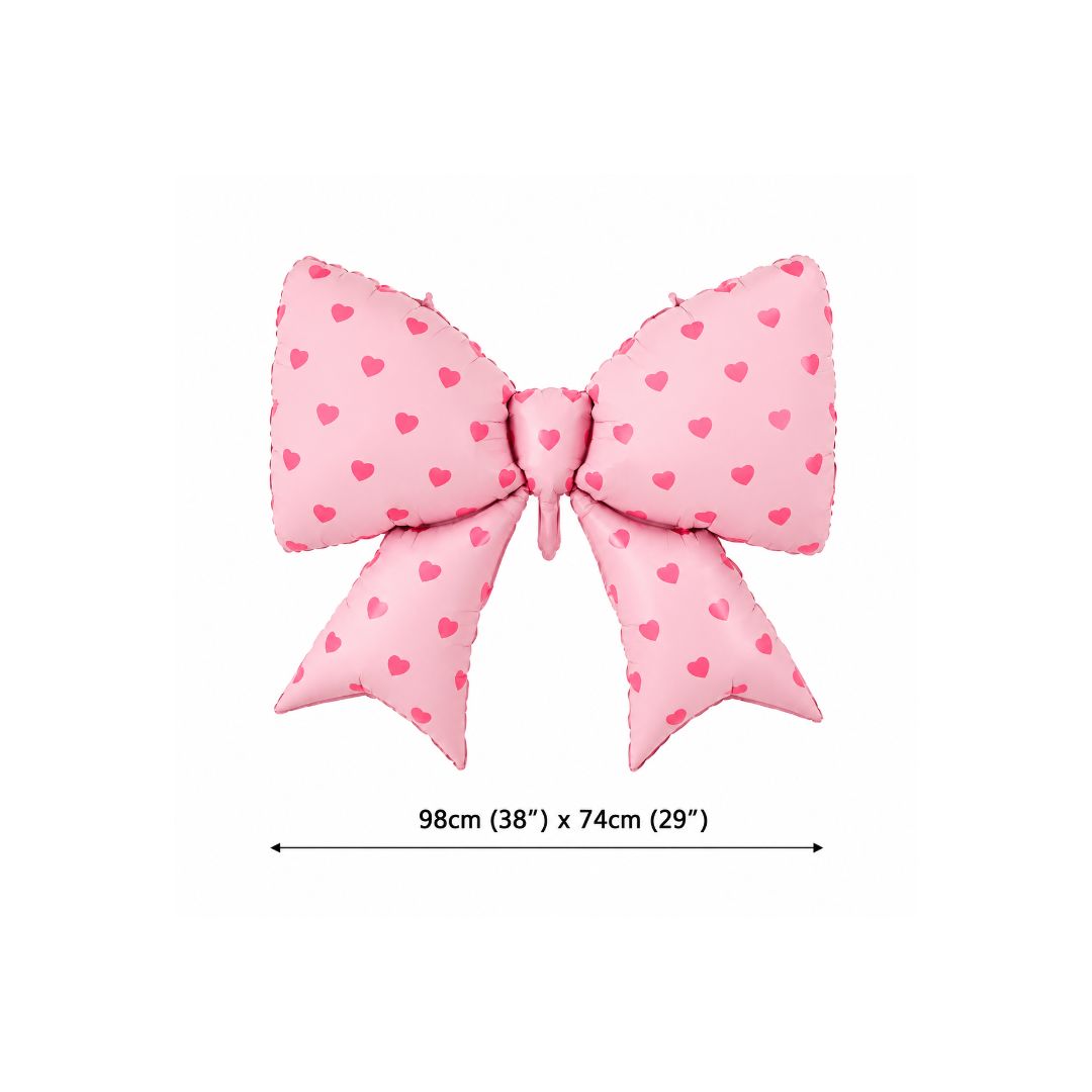 Bow Balloons 38 Inch Bow Foil Mylar Balloons Light Pink with pink hearts, Coquette Balloon for Girl Birthday Gender Reveal Baby Shower Wedding Decorations Secondary image