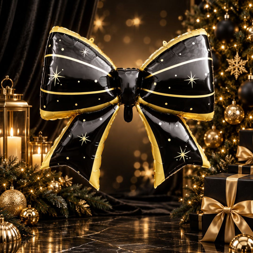 Black Gold Bow Christmas Balloon for Holiday Party, Family Photoshoot