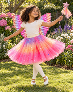 Girls Ombre Glitter Tutu with wings 3pcs set for birthday, costume or cosplay