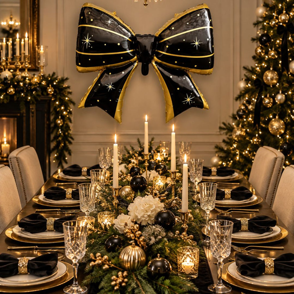 Black Gold Bow Christmas Balloon for Holiday Party, Family Photoshoot