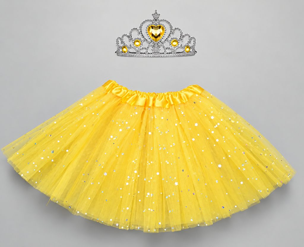 Girls Glitter tutu and matching tiara 2pc set "yellow"