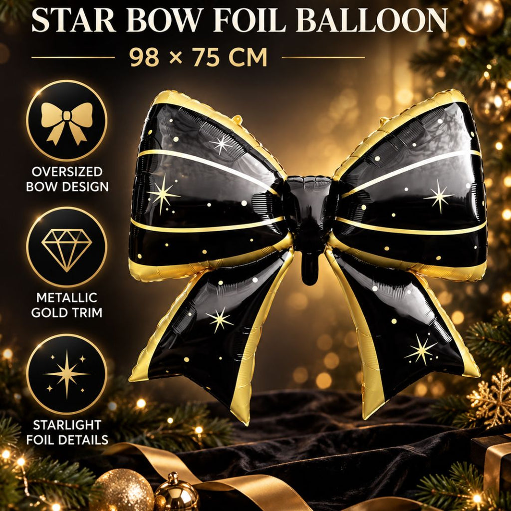 Black Gold Bow Christmas Balloon for Holiday Party, Family Photoshoot