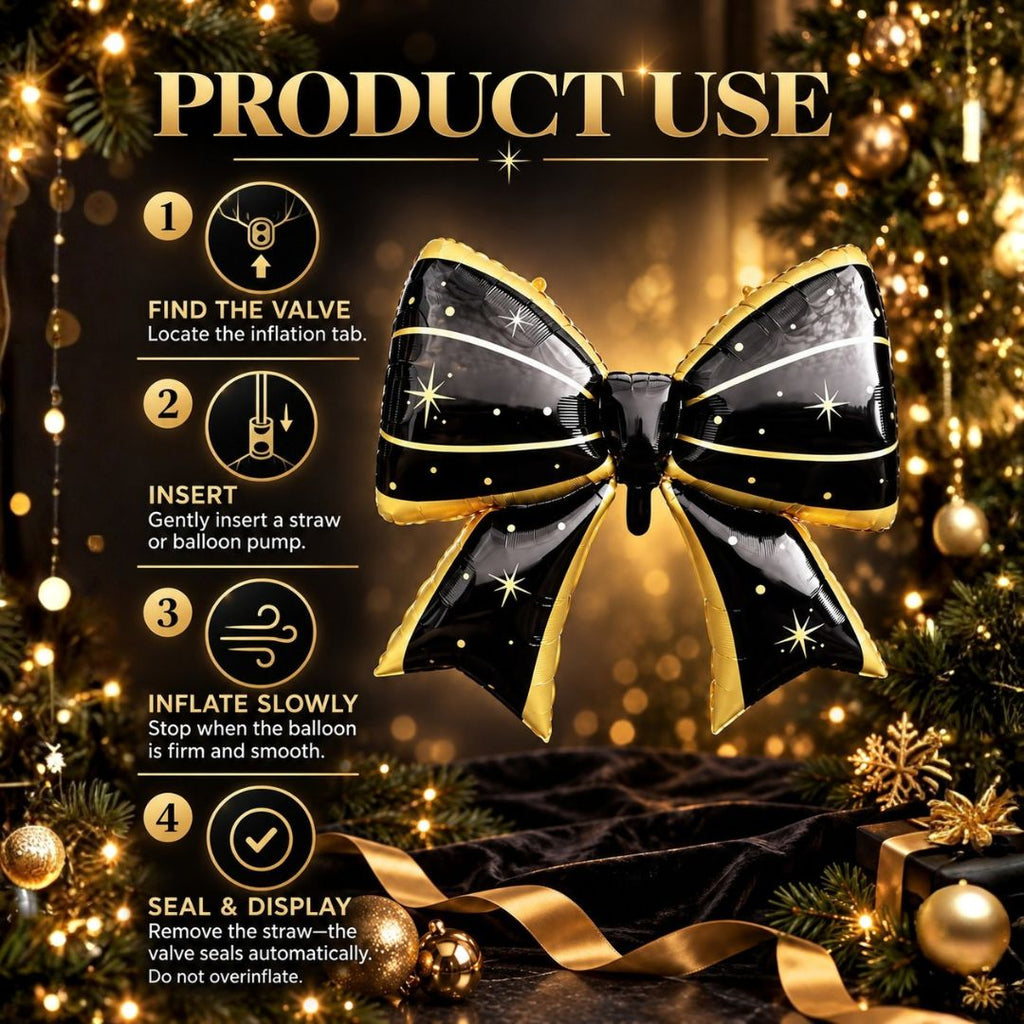 Black Gold Bow Christmas Balloon for Holiday Party, Family Photoshoot