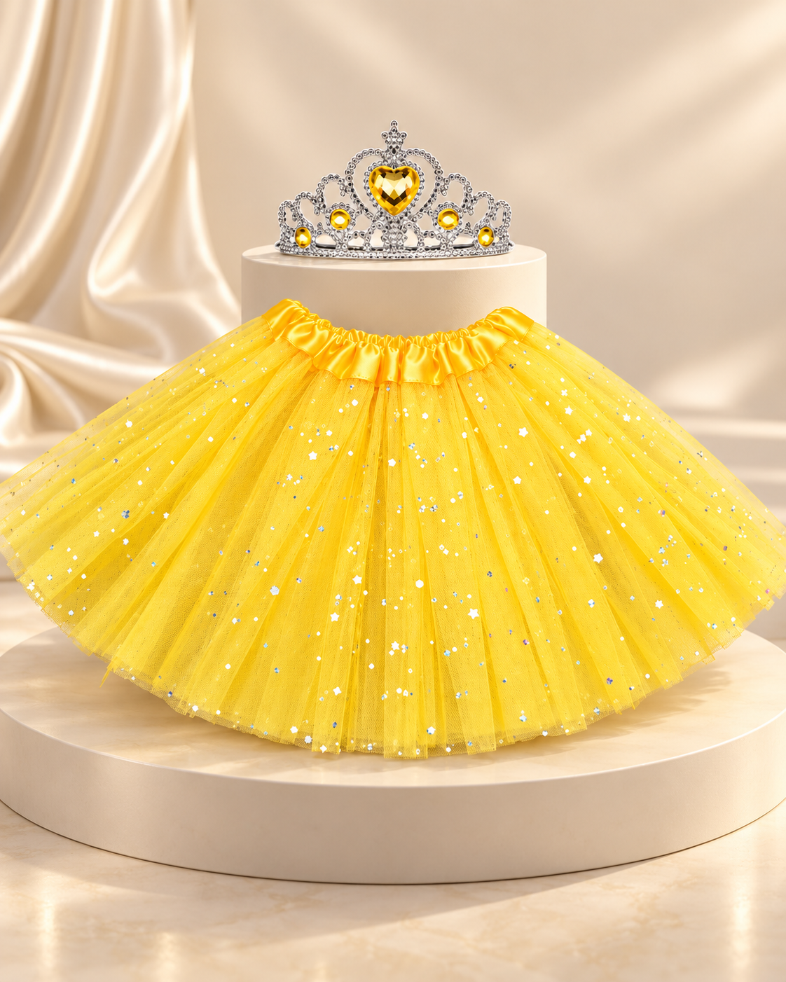 Girls Glitter tutu and matching tiara 2pc set "yellow" Main image