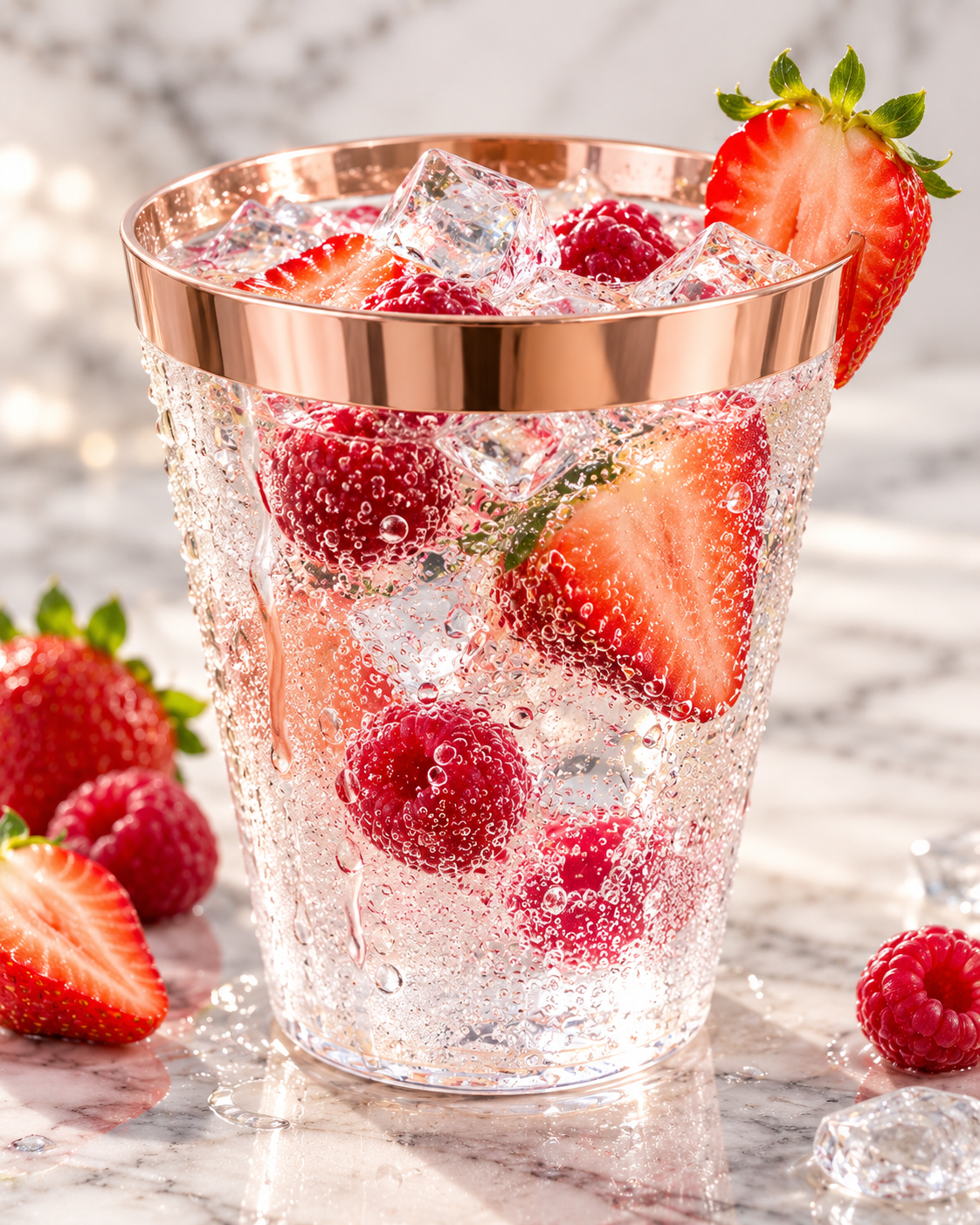 Rose Gold Rimmed Transparent Plastic Cup Single Wall Disposable Champagne Glass 9 oz for Party Wedding 20 PCS