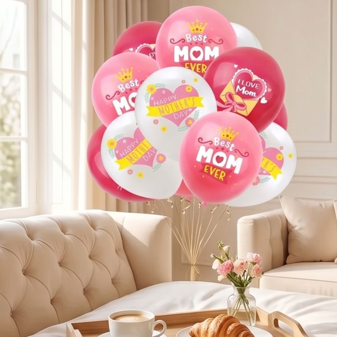 Mother's Day Balloons, 12 Inch Mom Latex Balloons, Best Mom Ever Printed Decorations for Mother's Theme Party Supplies and Arch Decorations